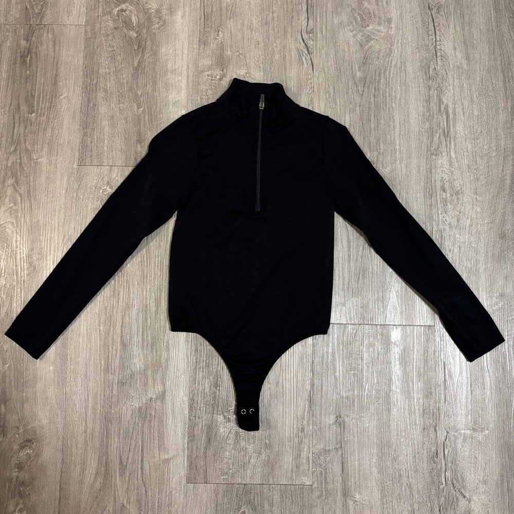 Black Long Sleeve Half-Zip Bodysuit